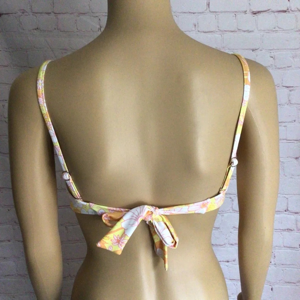 California Waves Yellow Floral Smocked Bandeau Bikini Top - NWT - Picture 3 of 8